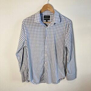 BONOBOS Standard Fit Button Down Shirt Mens Small Blue White Grid Long Sleeve